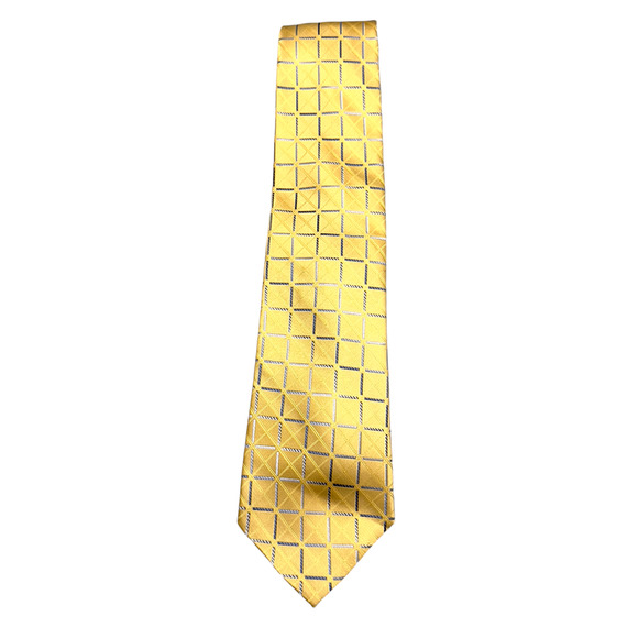Paul Dione 100% Silk Dress Tie Gold Bold Check Window Pane Pattern 59" 4" - Picture 4 of 10